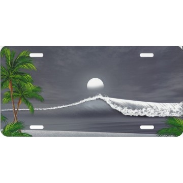 Ocean Wave On Grey License Plate 
